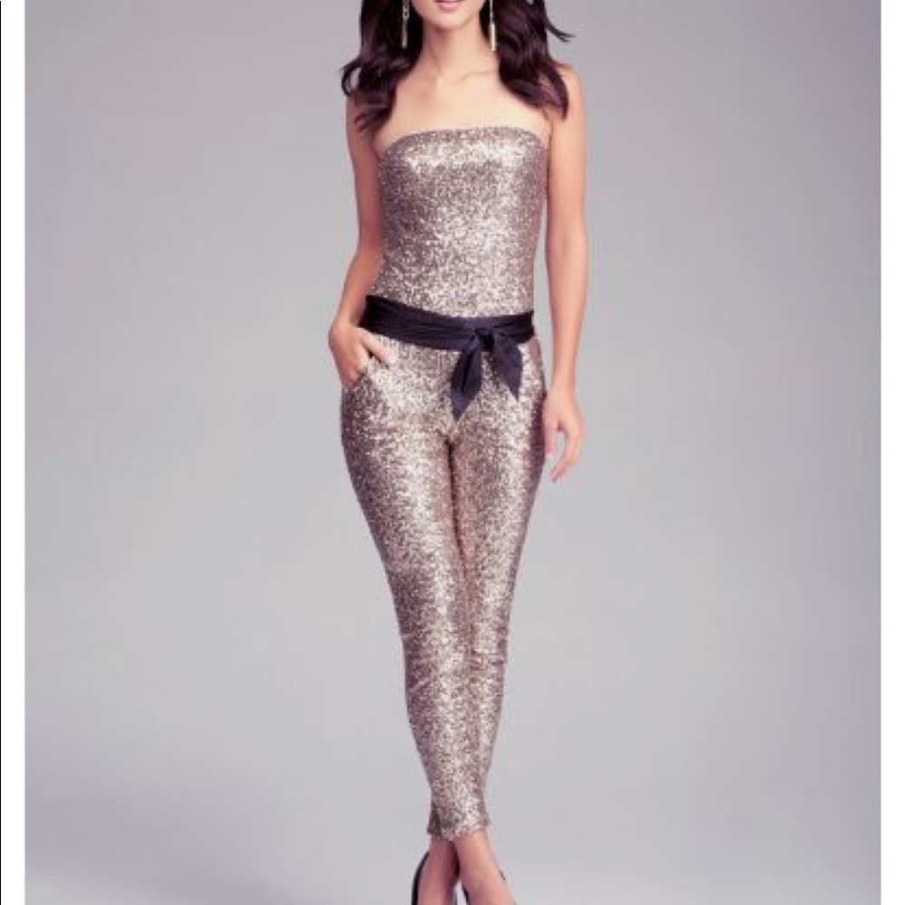Gold sequin jumpsuit Bebe small
